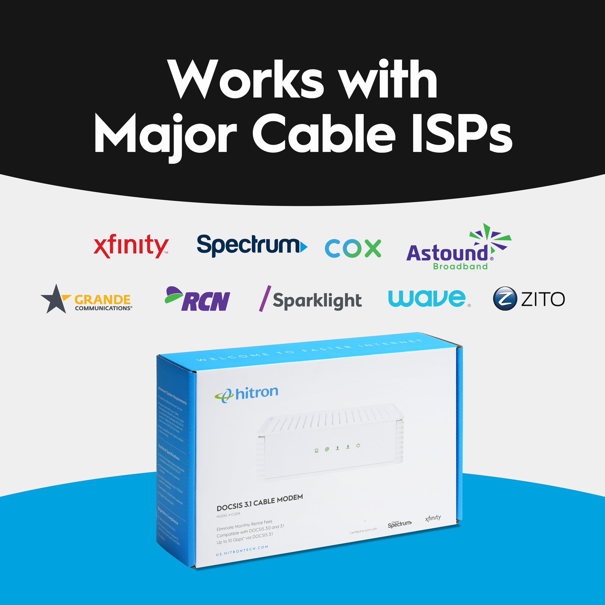 Hitron CODA DOCSIS 3.1 Gigabit Cable Modem for Xfinity®, Spectrum® & Cox®