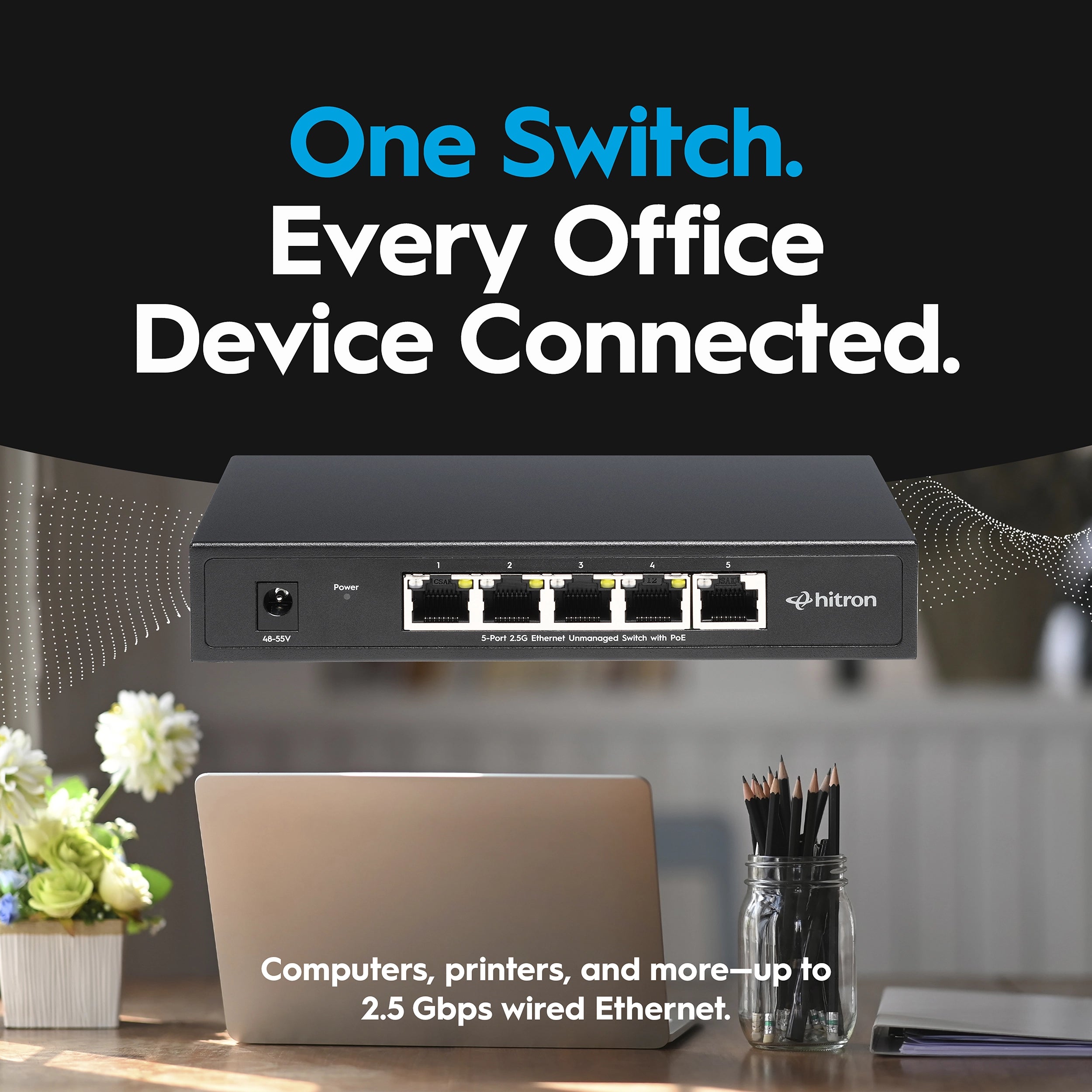 Hitron APEX2105 5-Port 2.5G PoE+ Unmanaged Ethernet Switch