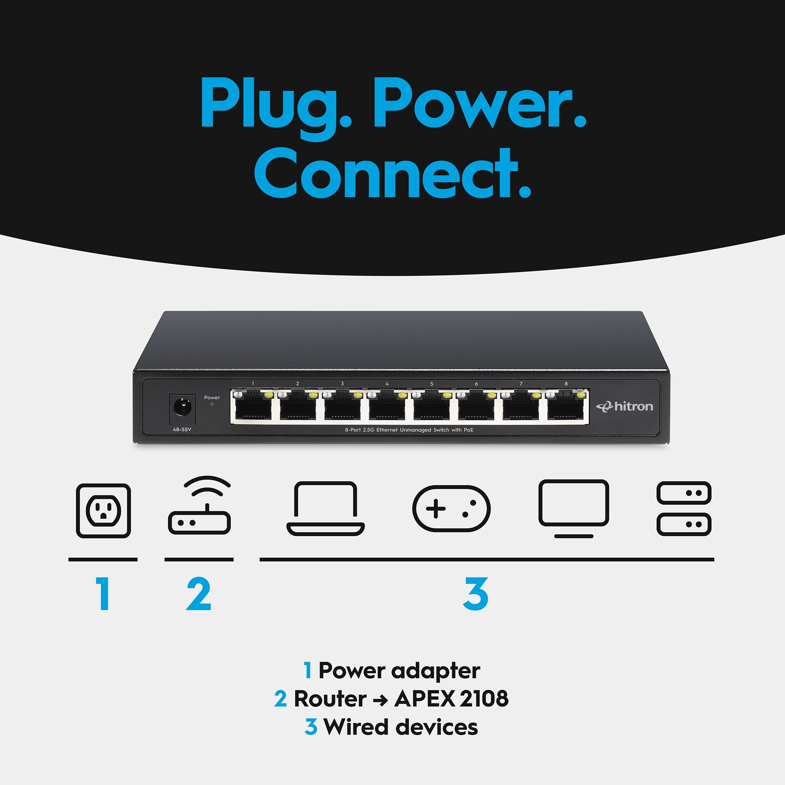 Hitron APEX2108 8-Port 2.5G PoE+ Unmanaged Ethernet Switch