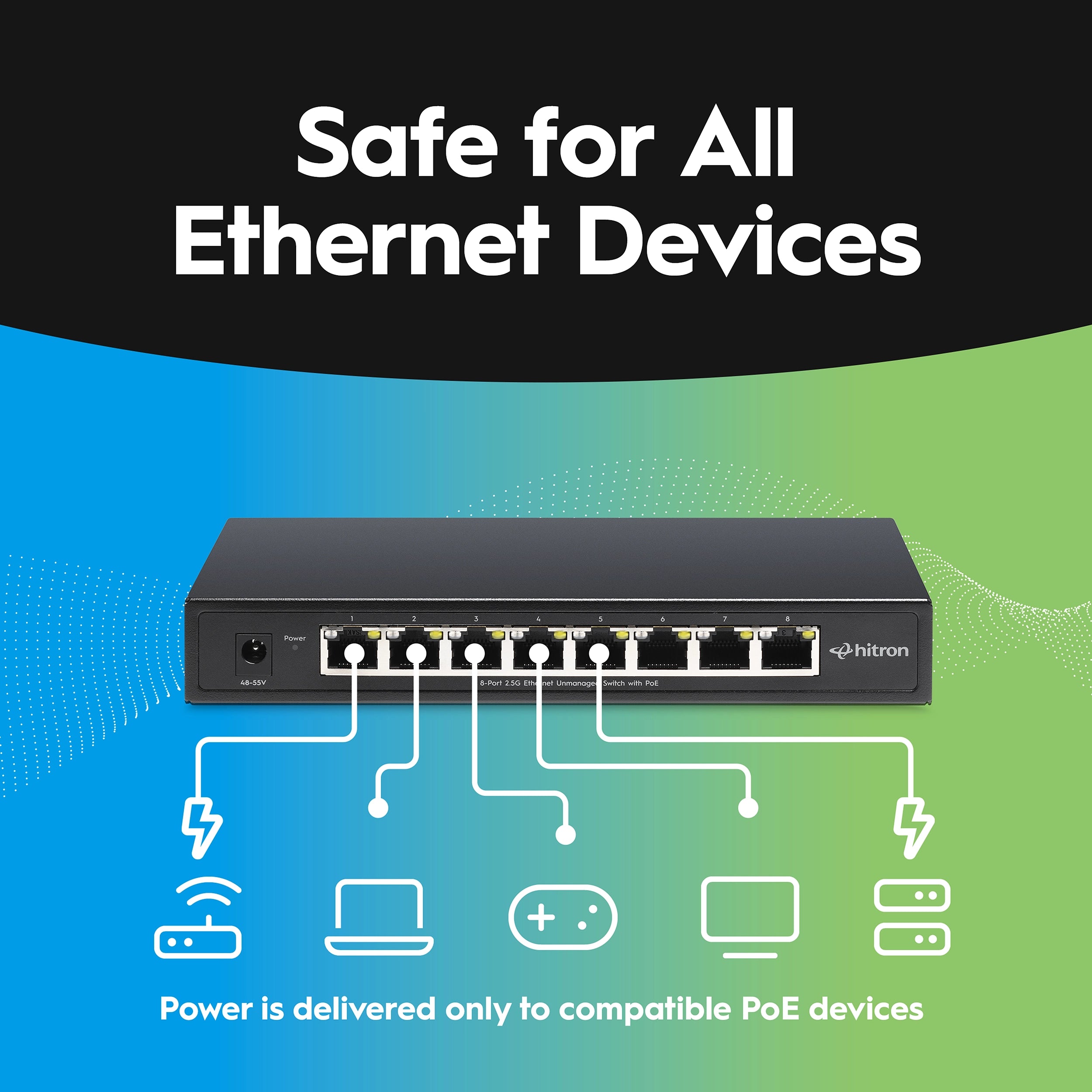 Hitron APEX2108 8-Port 2.5G PoE+ Unmanaged Ethernet Switch